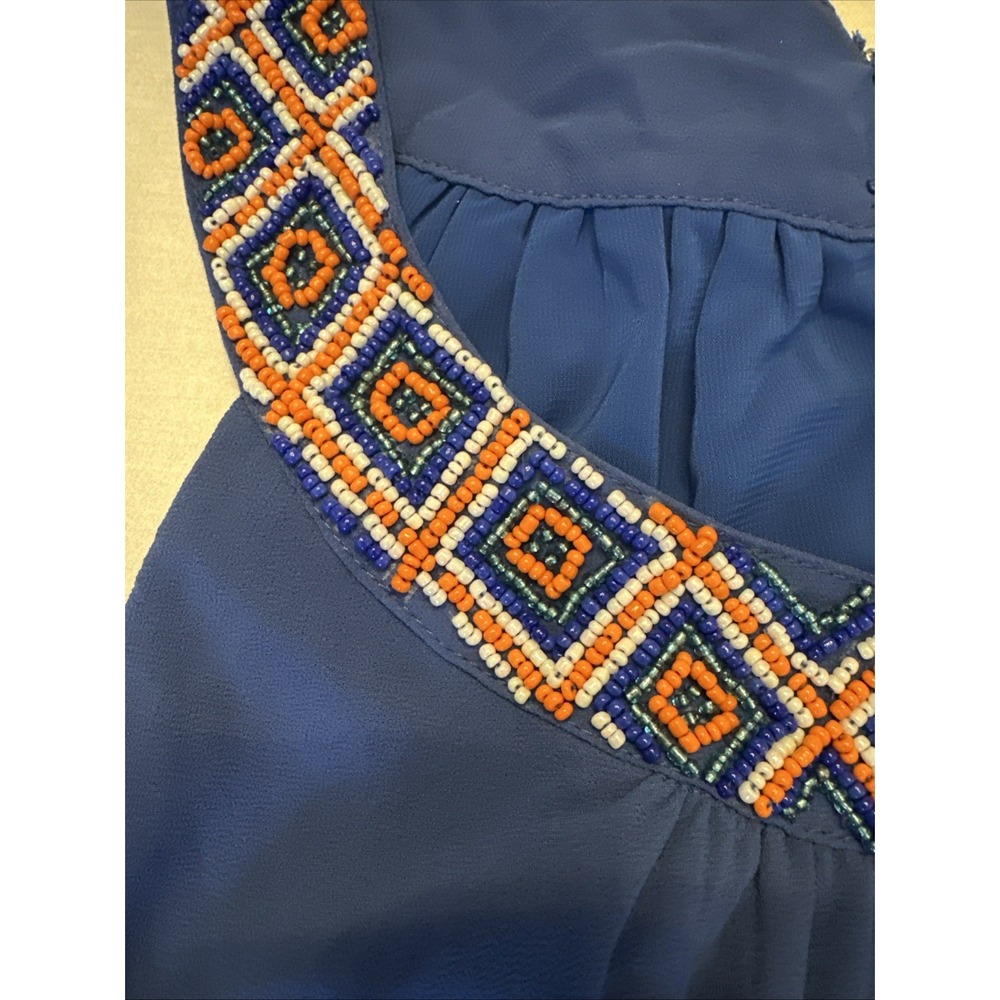 Woman's Y2K Arden B Beaded Halter Top Size L Blue Tunic NWT